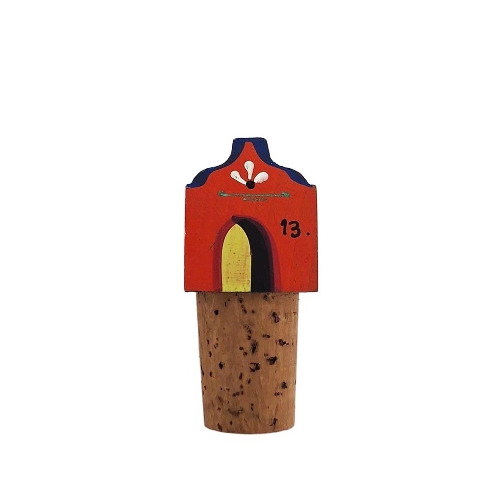 Vintage Praha Prague Hand Painted Wood House Wine Bottle Stopper Folk Art‎ Red